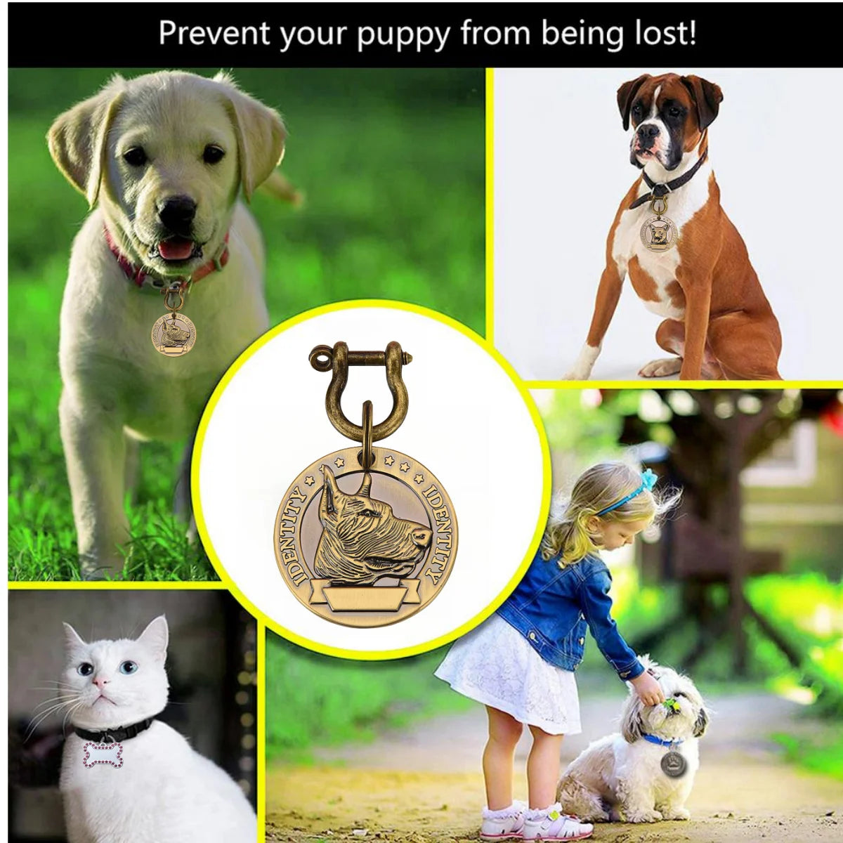VIP Customizable Engraved Pets ID Tag for Dog Cat Bronze Nameplate Tags Personalized Address Number Dogs Collar ID Pendant