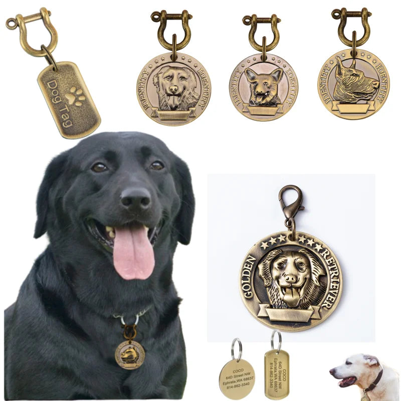 VIP Customizable Engraved Pets ID Tag for Dog Cat Bronze Nameplate Tags Personalized Address Number Dogs Collar ID Pendant