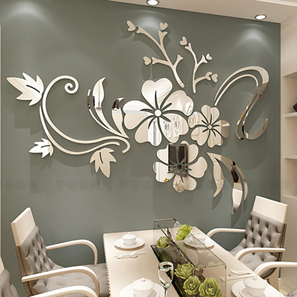 1 Set Exquisite Flower 3D Mirror Wall Stickers Removable Decal Creative Art Mural Home Bedroom TV Background Decoration